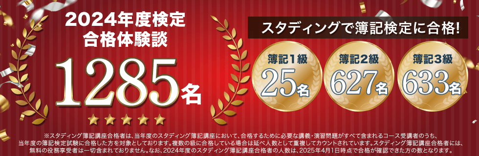 2024年度の簿記検定に合格したスタディング受講生が1200人以上！