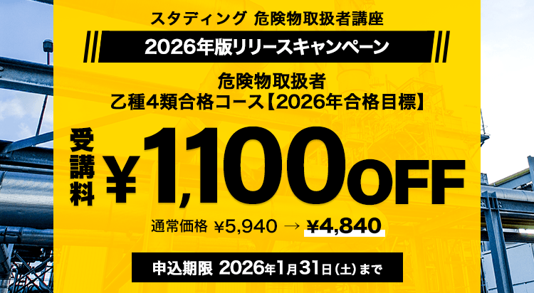 危険物取扱者 2026年版リリースキャンペーン - スマホで学べる通信講座