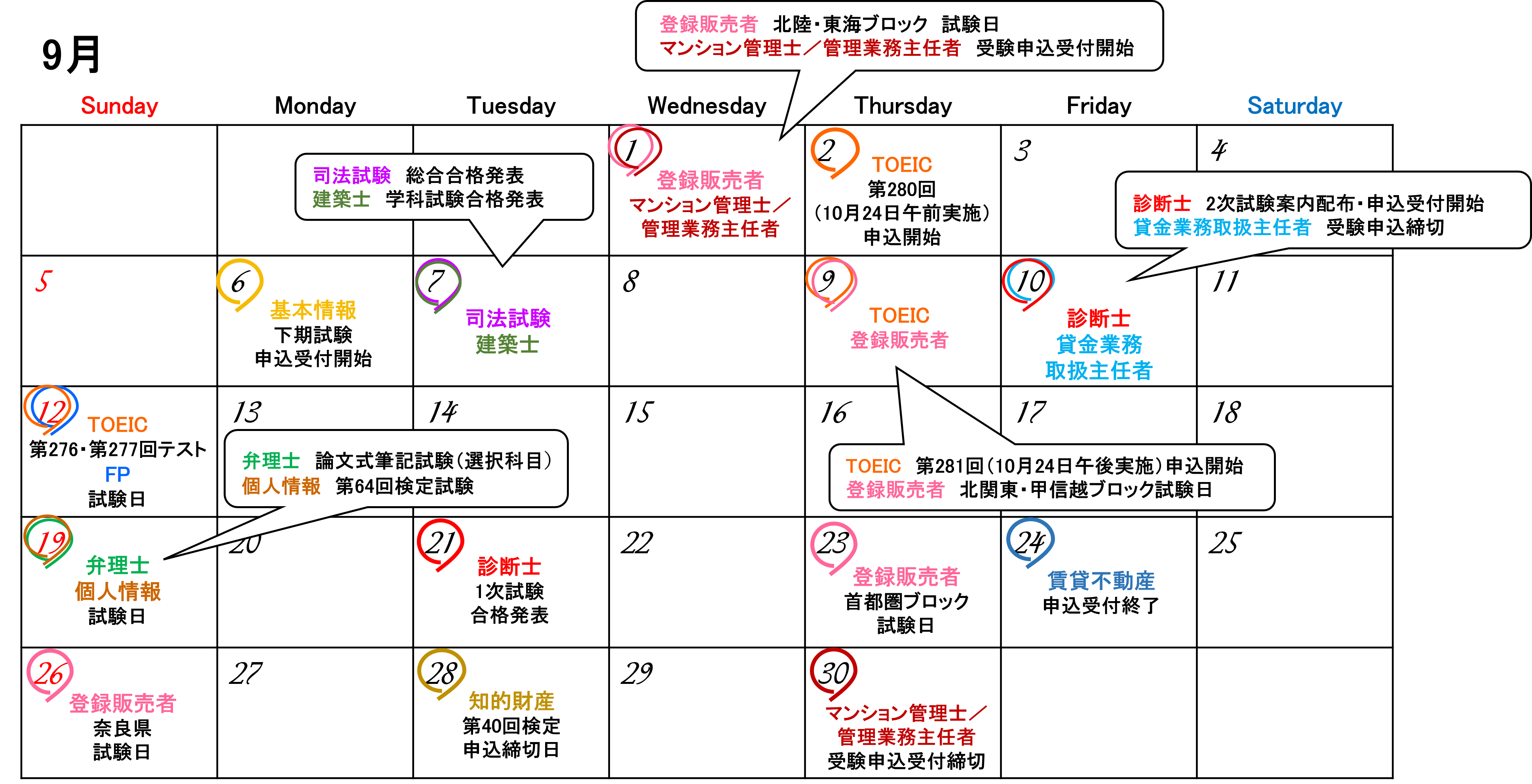 スタディング 資格カレンダー2021年9月
